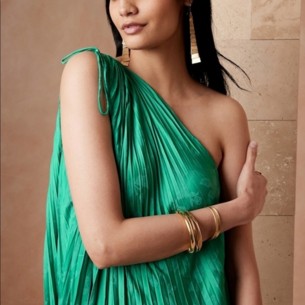 Banana Republic One-Shoulder Pleated Turquoise Green Dress
